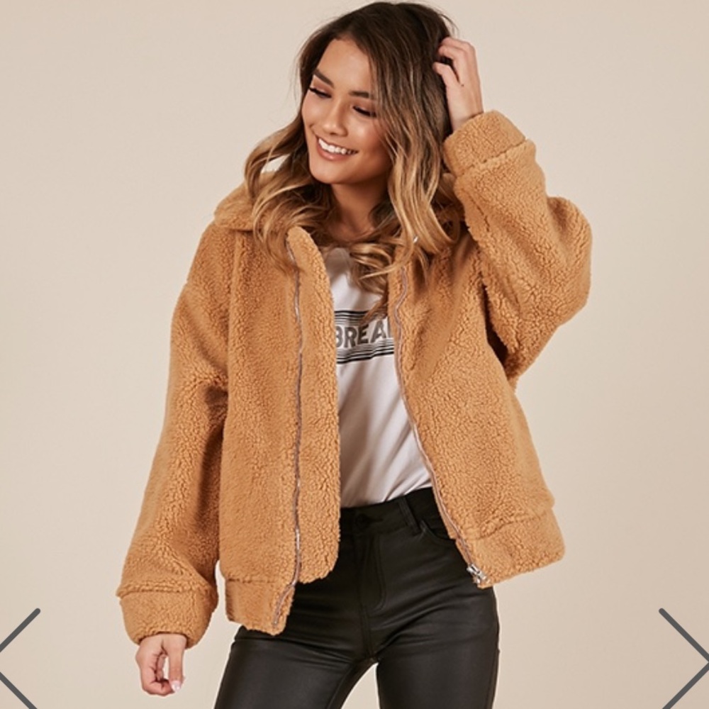 NWT Showpo “Out Of The Dark” Jacket Mocha Teddy